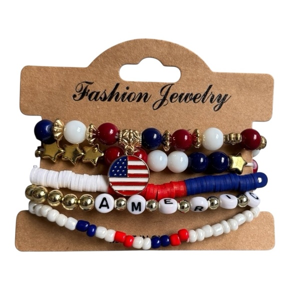 Red and White Patriotic Beaded Stretch Bracelets - Picture 6 of 6